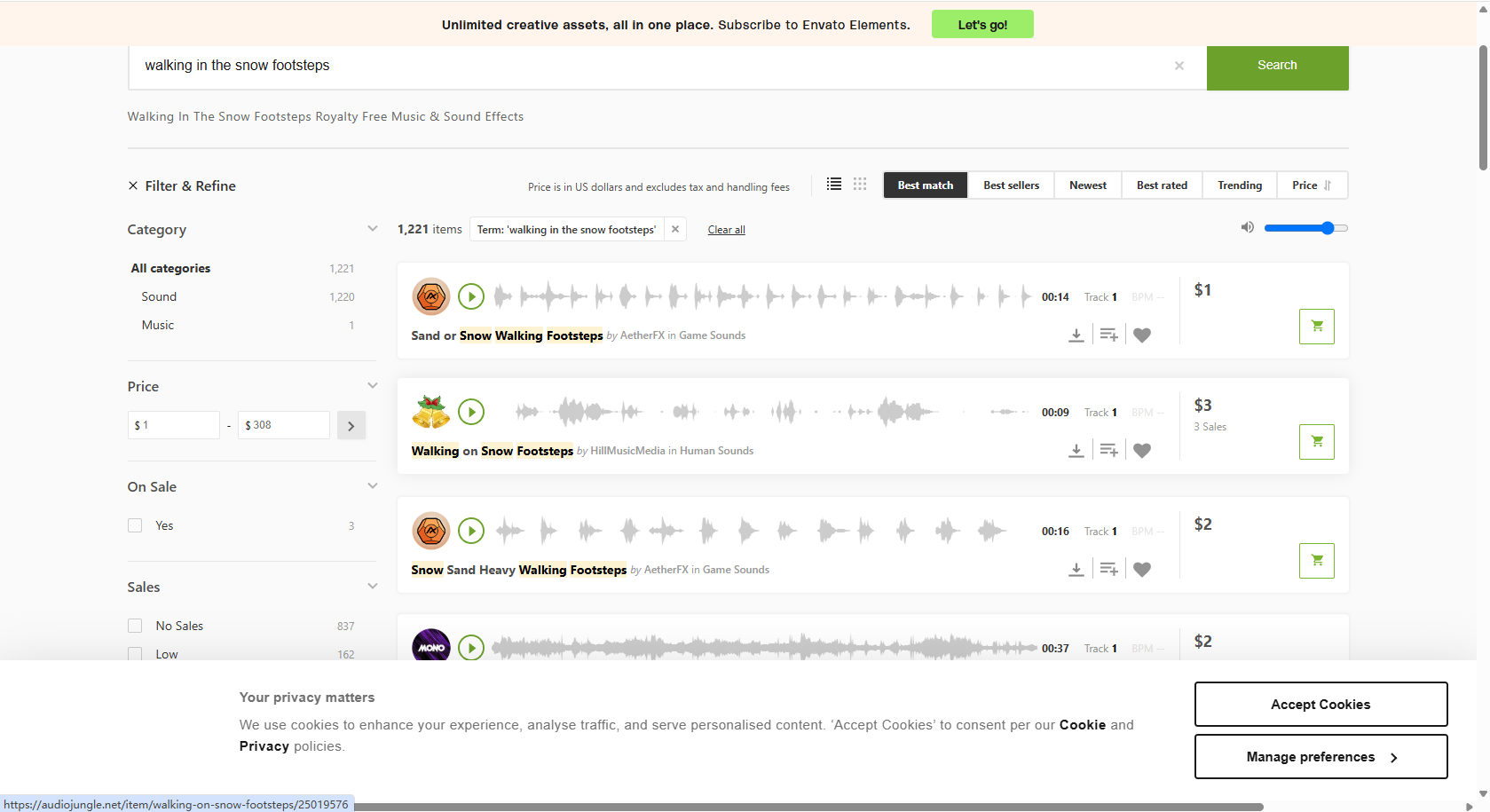 AudioJungle interface