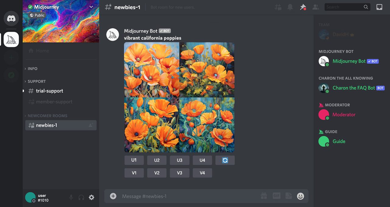 Midjourney interface - an artificial intelligence tool for PC 
