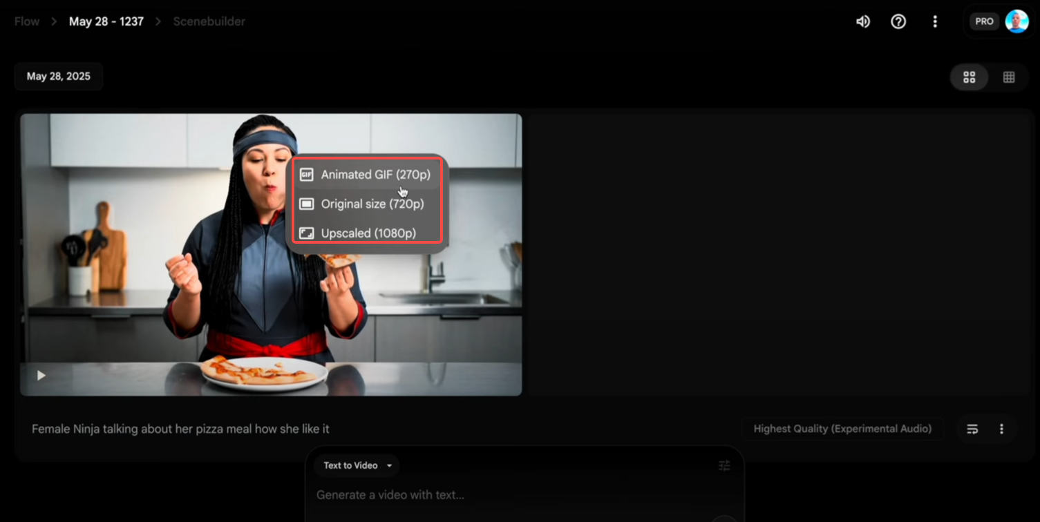 Download the generated video from Flow