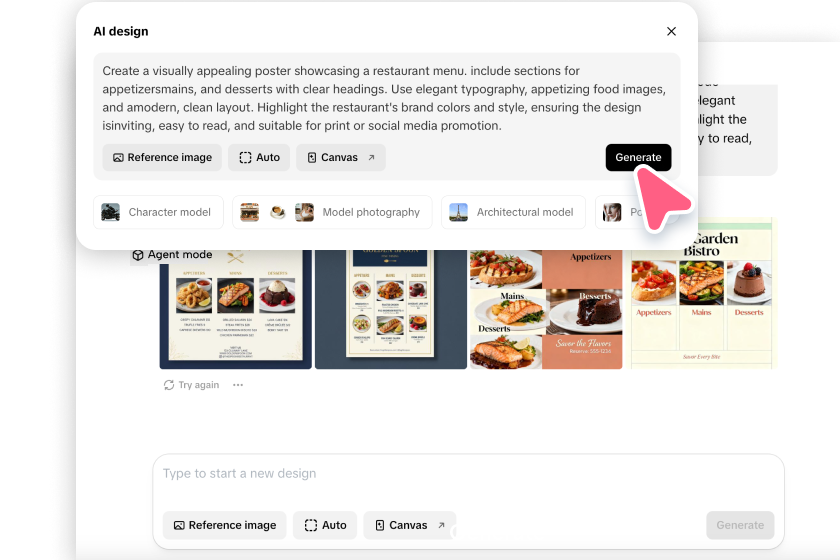 Type in prompt and generate the design