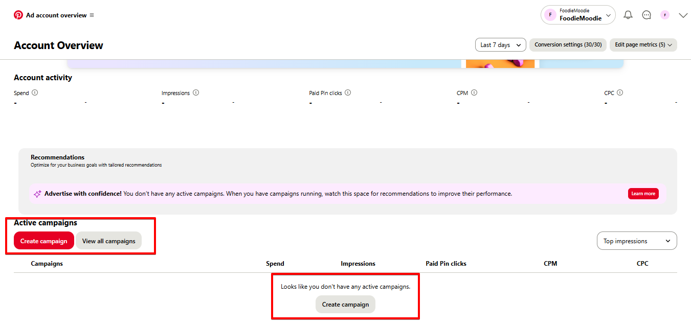 Campanha de anúncios no Pinterest