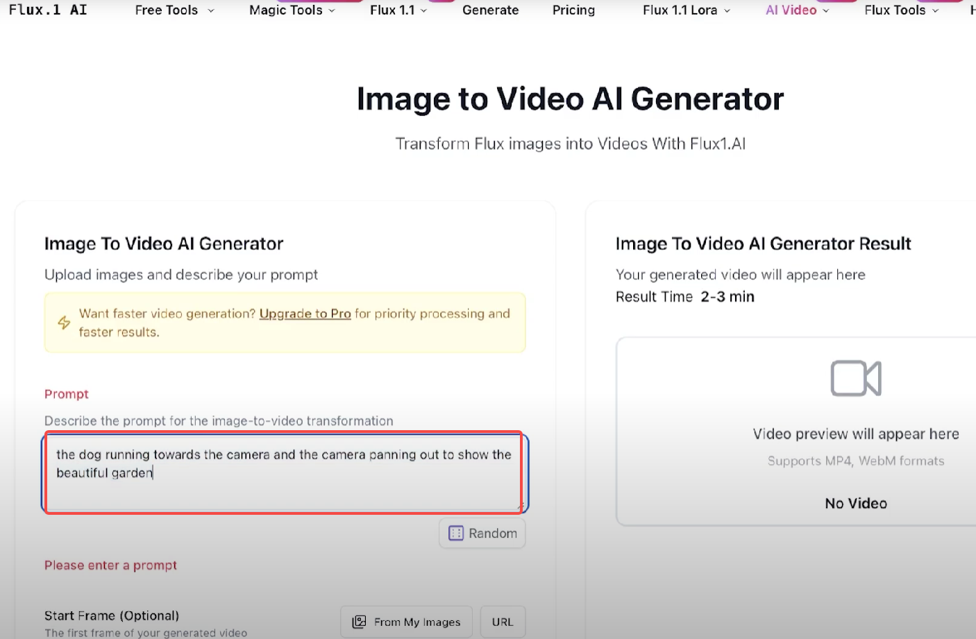 Digite o prompt e personalize as configurações
