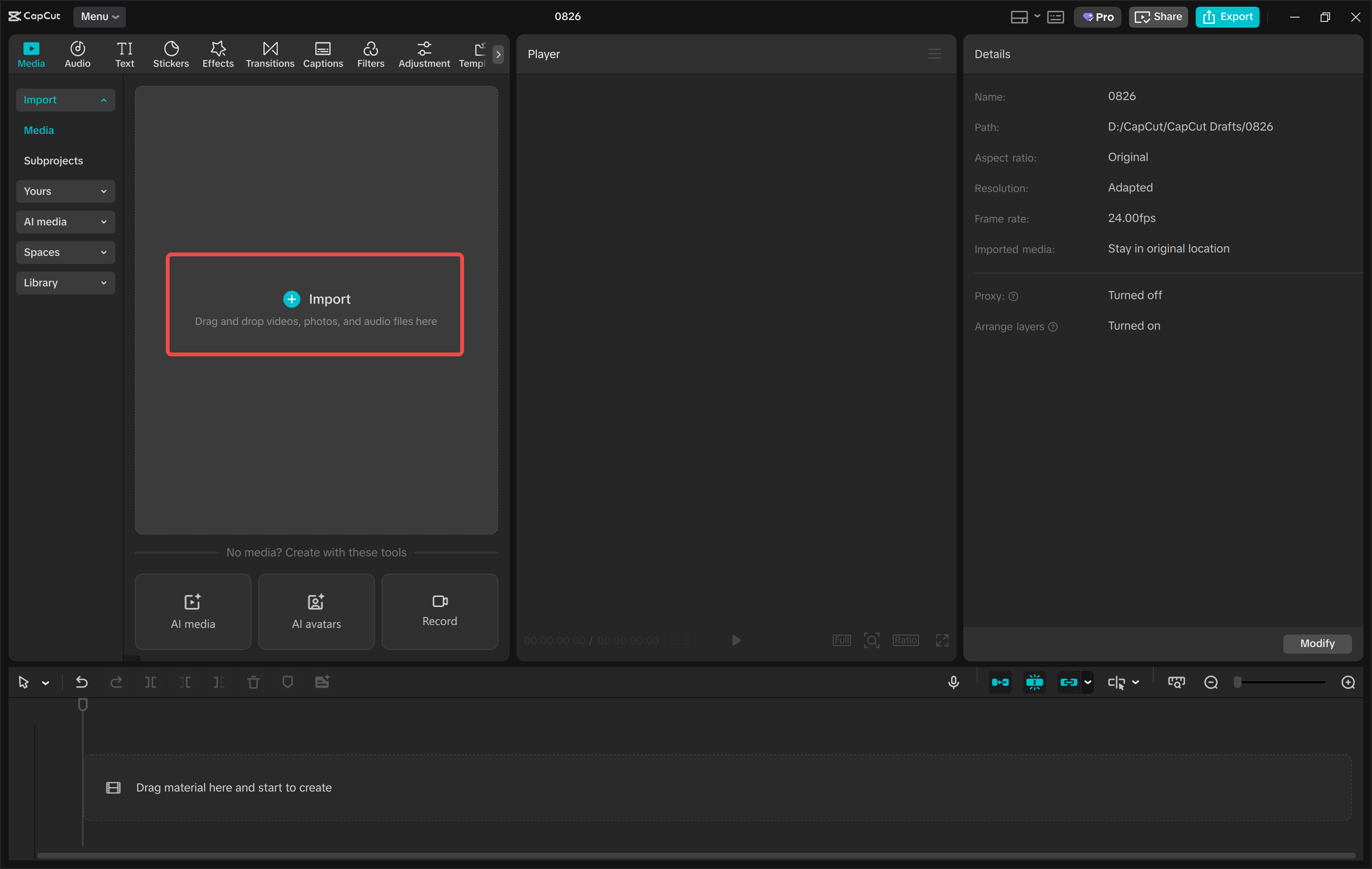 Importing media into the CapCut desktop video editor