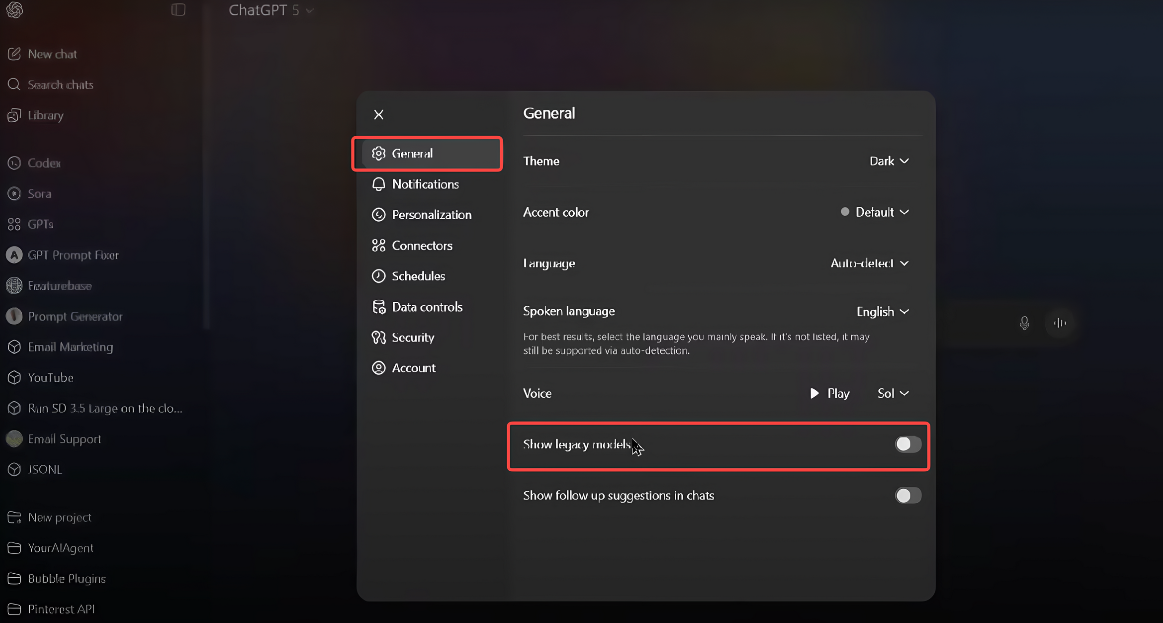 Aktivieren Sie die Option für Legacy-Modelle