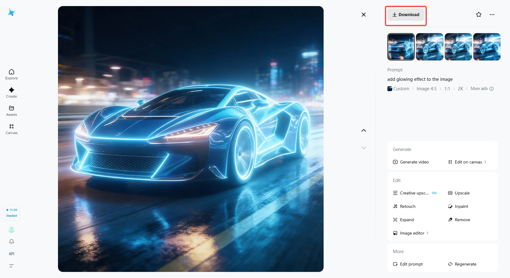 ดาวน์โหลดภาพเรืองแสงใน Dreamina