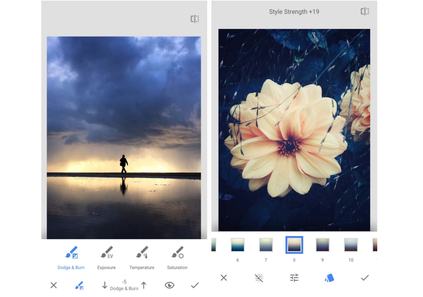 Pag-edit ng interface ng Snapspeed photo editor
