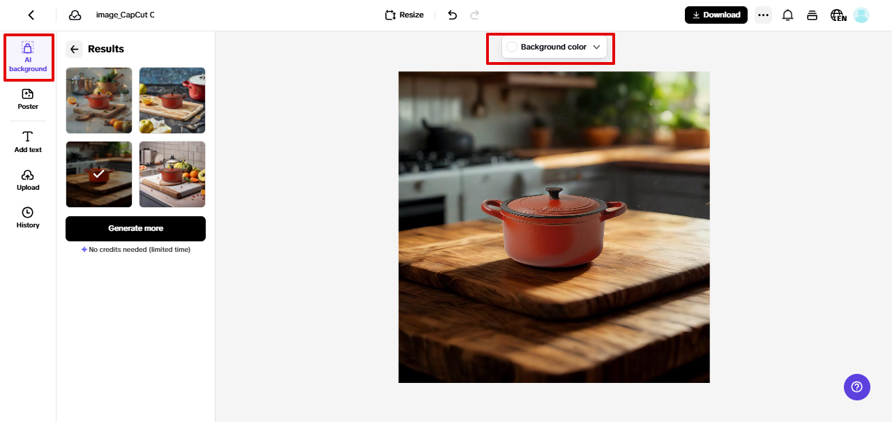 adding background to image in Pippit