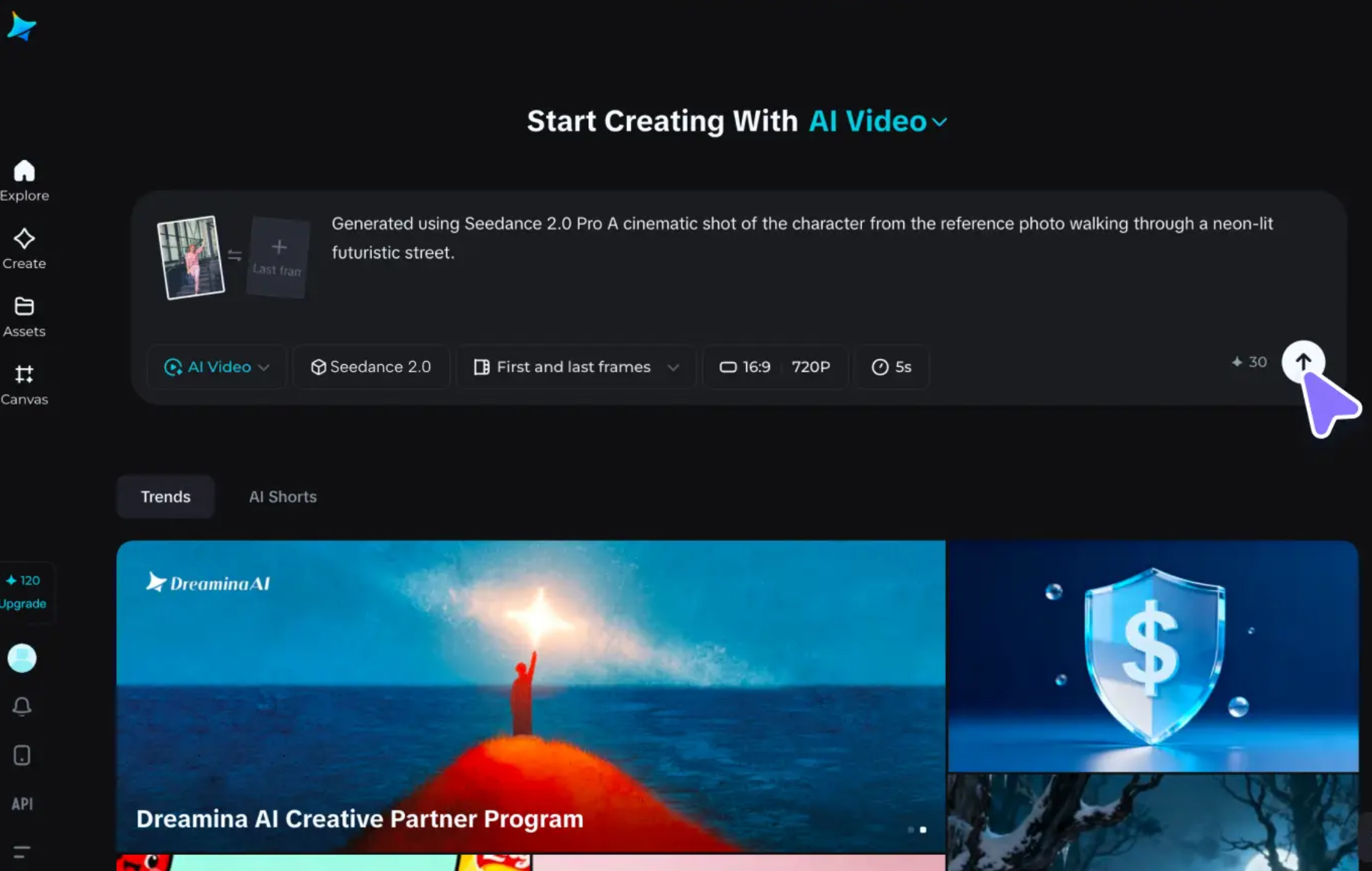 อินเทอร์เฟซของ Dreamina