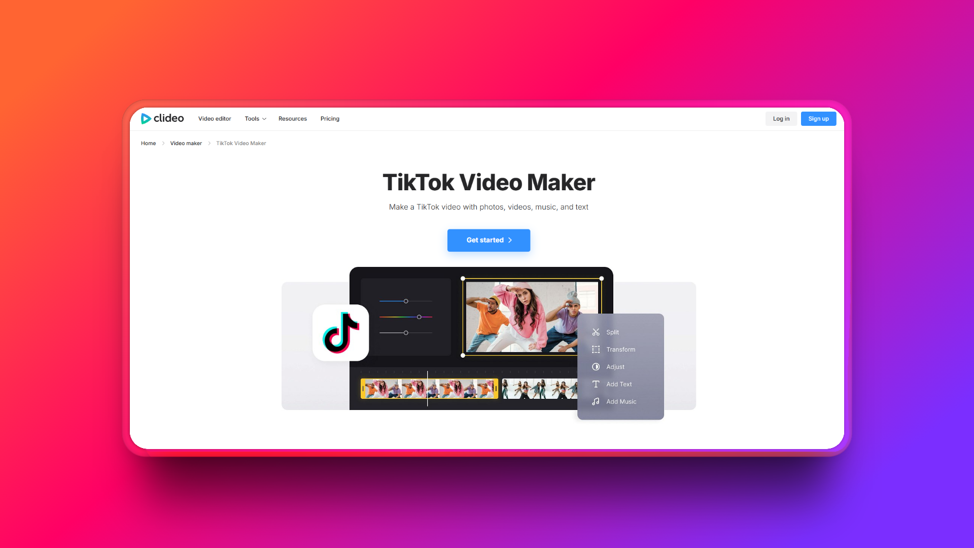 Clideo's TikTok video editor