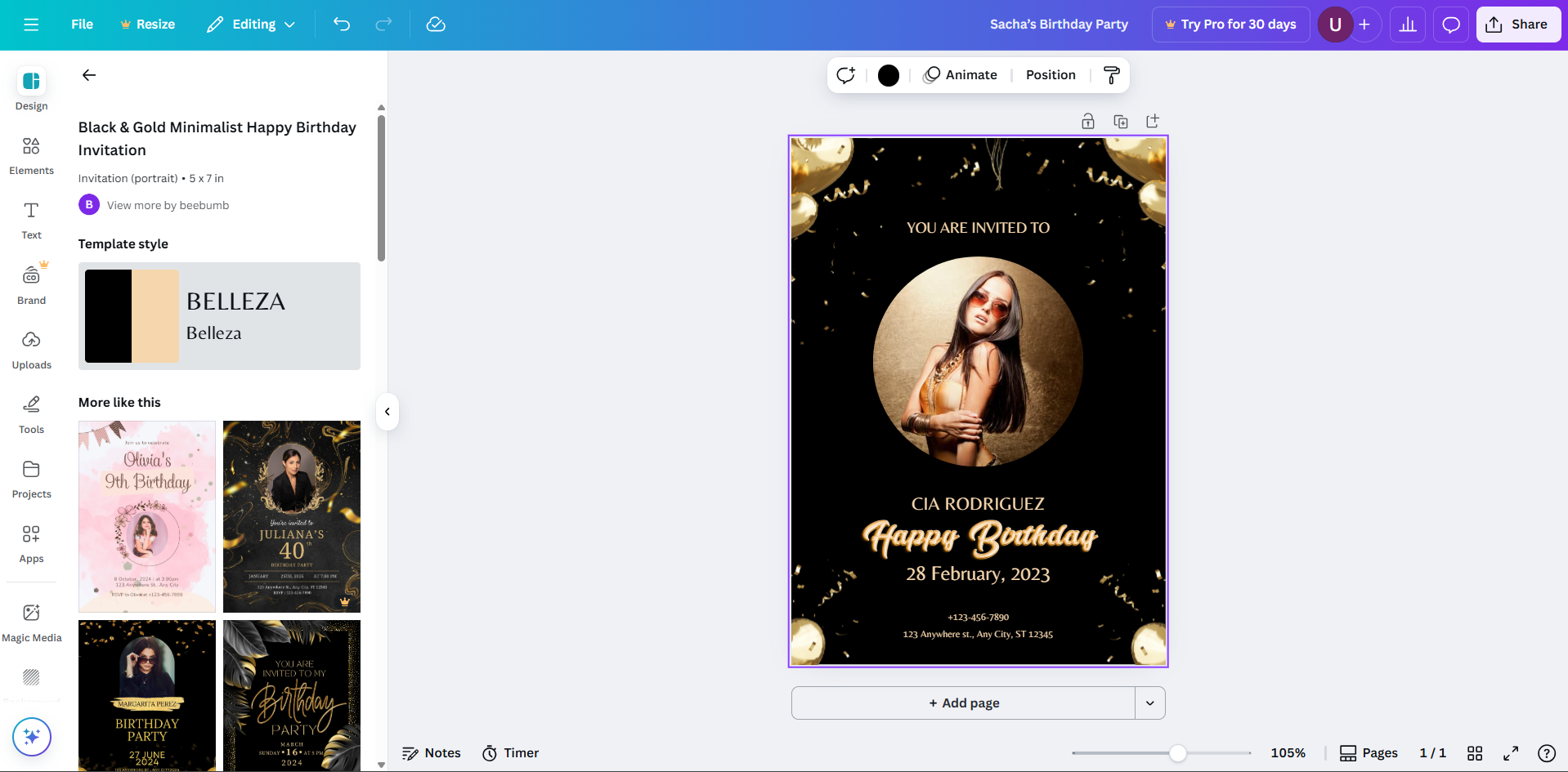 Tarjeta de cumpleaños colorida con globos y fotos