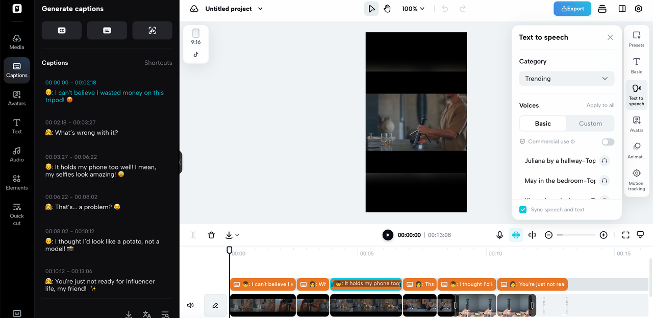 Fonctionnalité texte-à-parole de Pippit