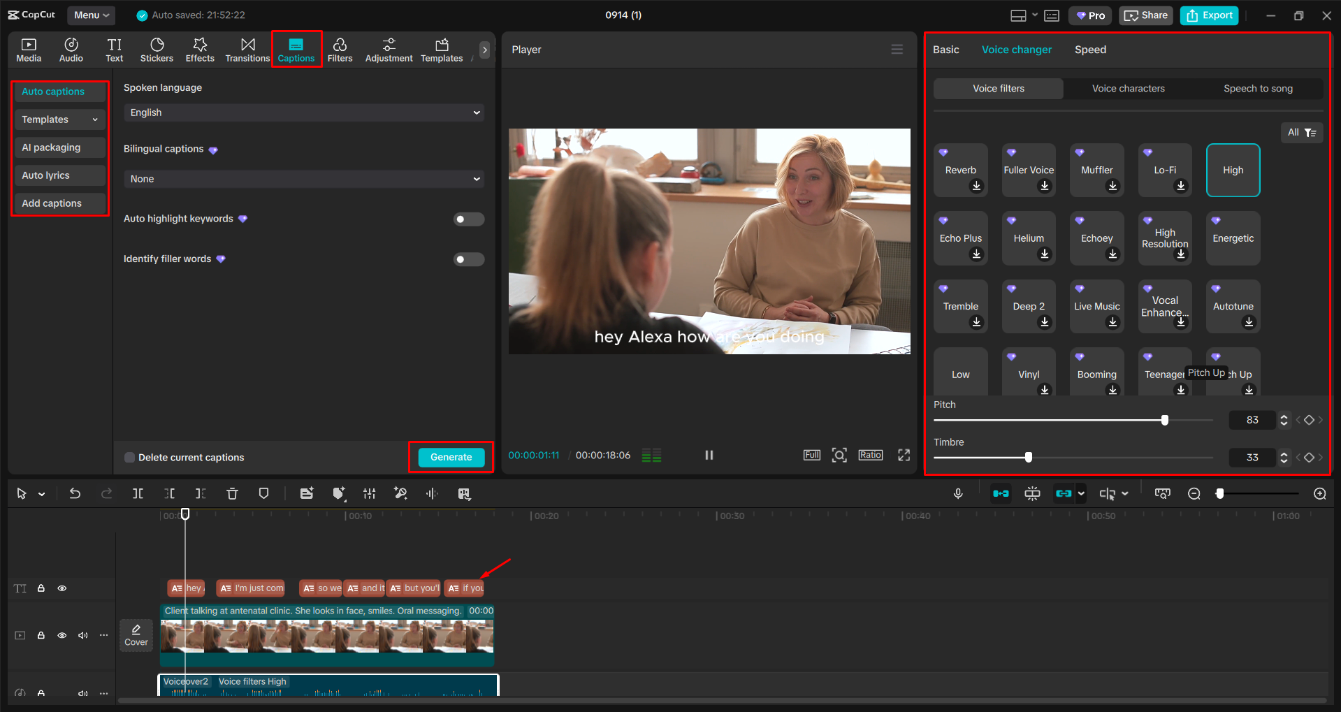 Using the voice changer and adding captions to a video with the CapCut desktop video editor