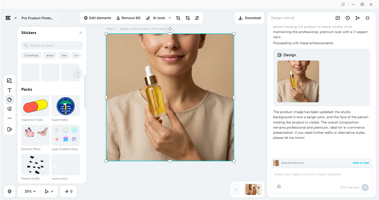 Interface of the CapCut desktop video editor - a tool to edit product photos 