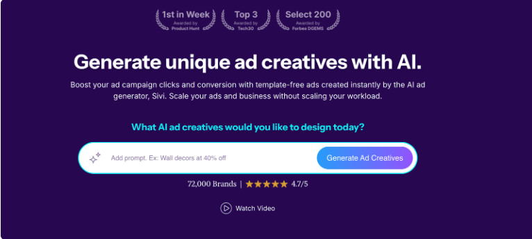 Interface of Sivi - the most efficient and the best AI ad generator