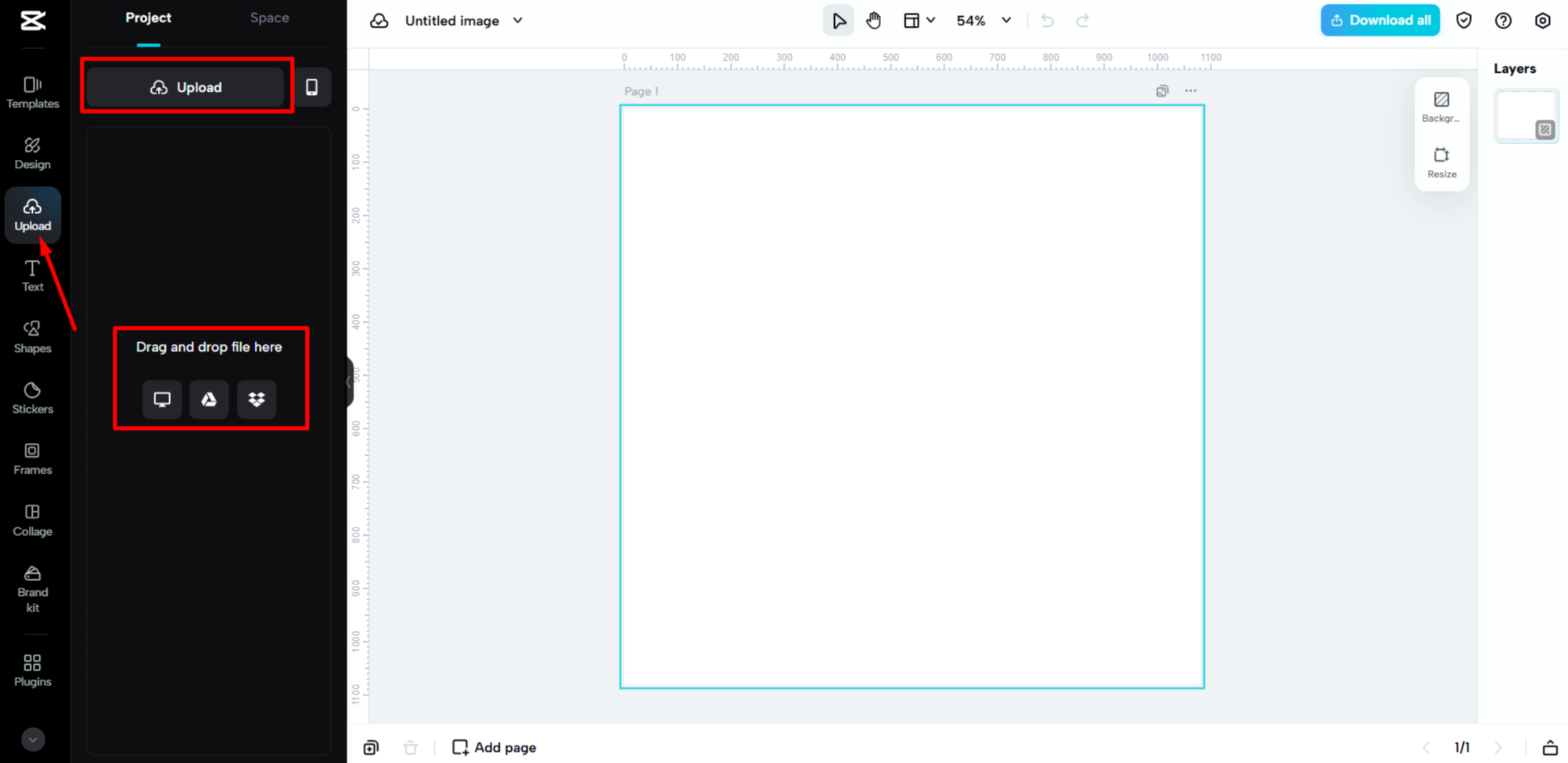 Uploading an image to the CapCut Web