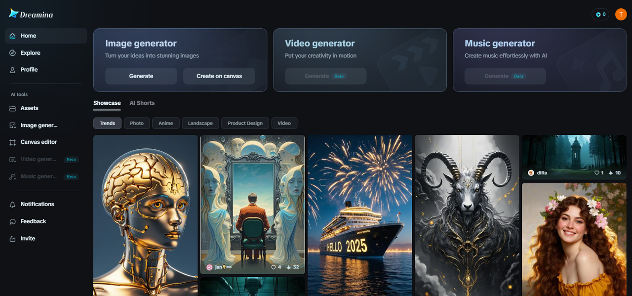 De interface van Dreamina