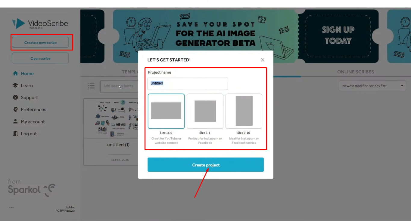 Iniciando um novo projeto no software VideoScribe