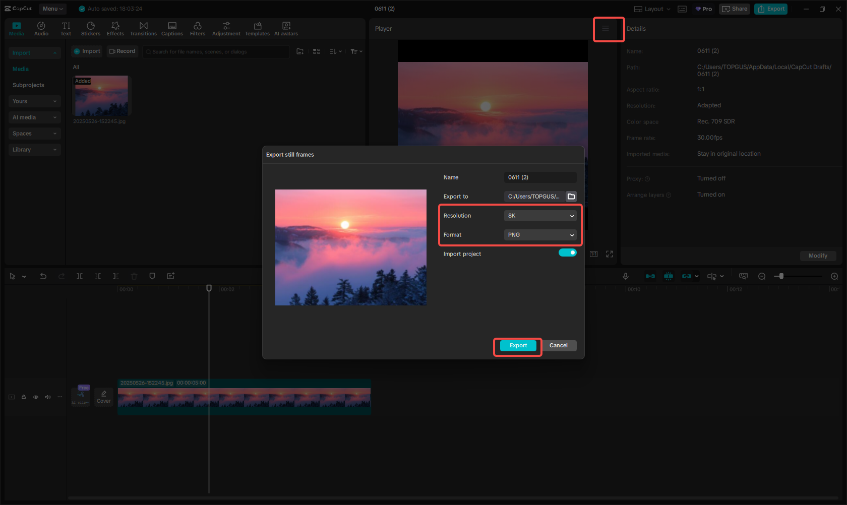Export the shrink image