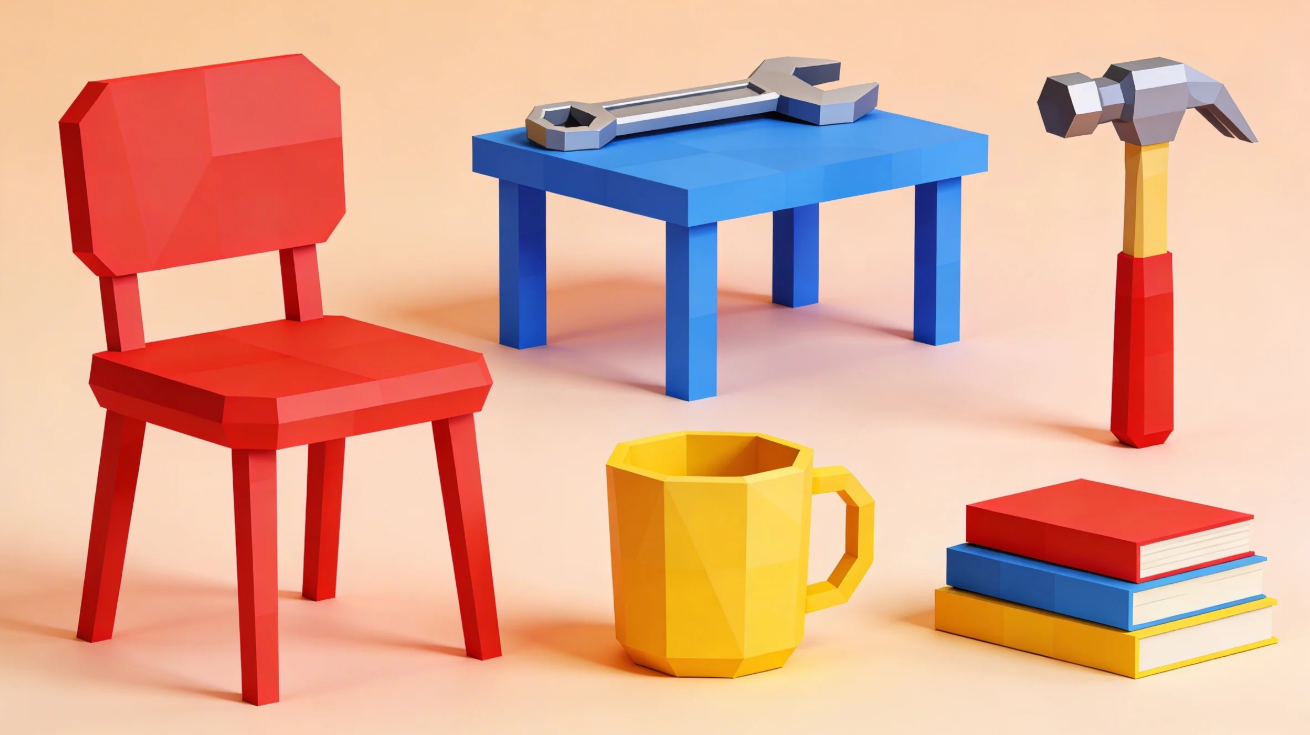 Imagine 3d cu recuzită low-poly