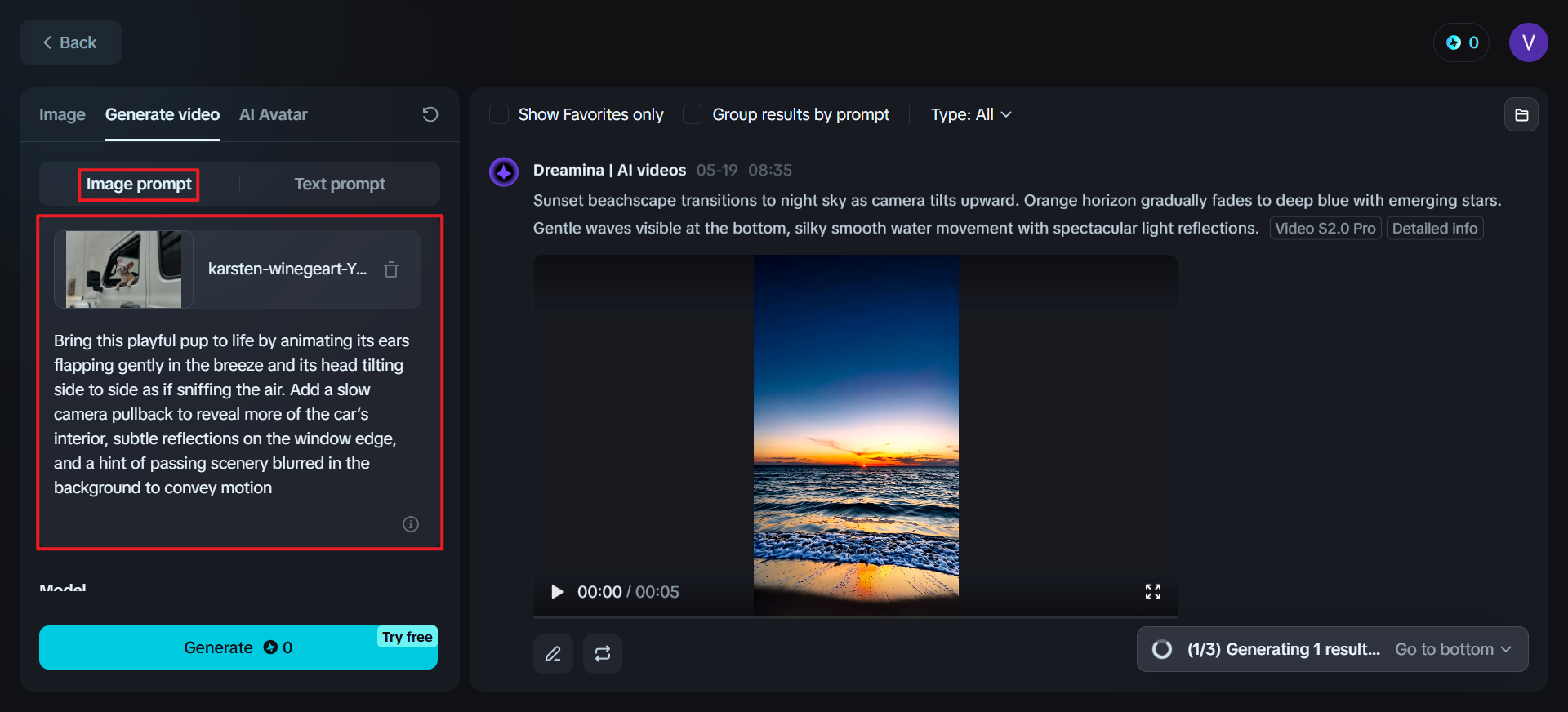 Upload image and write prompt