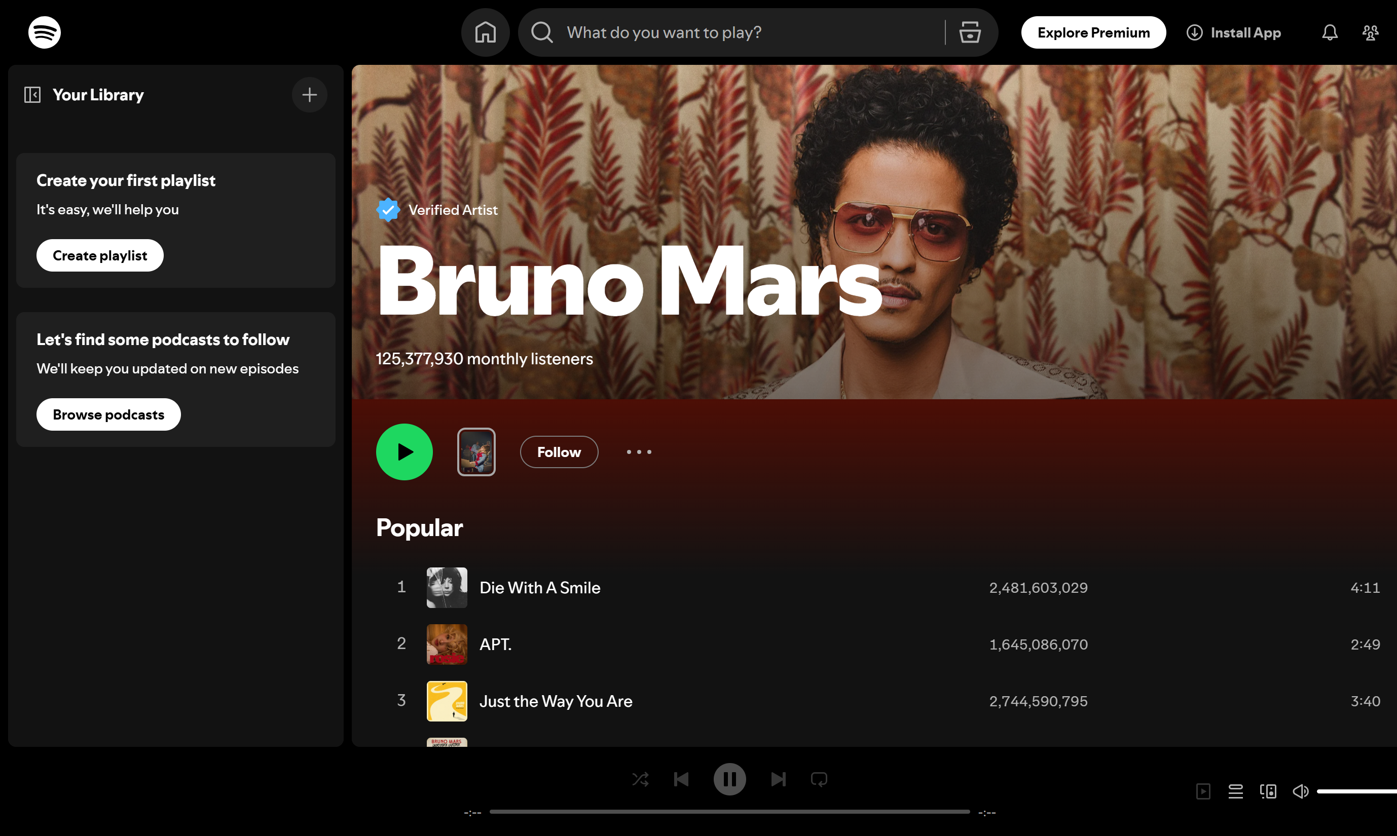 Bruno Mars - högst streamad artist på Spotify