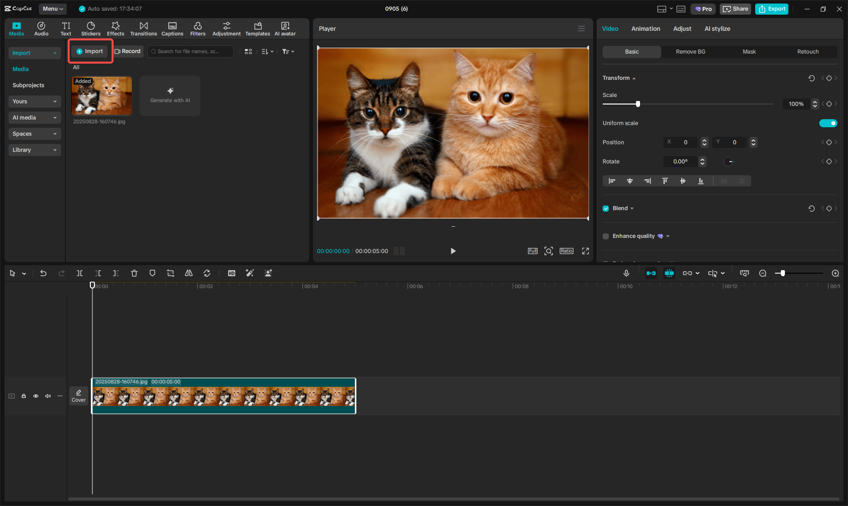 Import vaší fotografie do CapCut