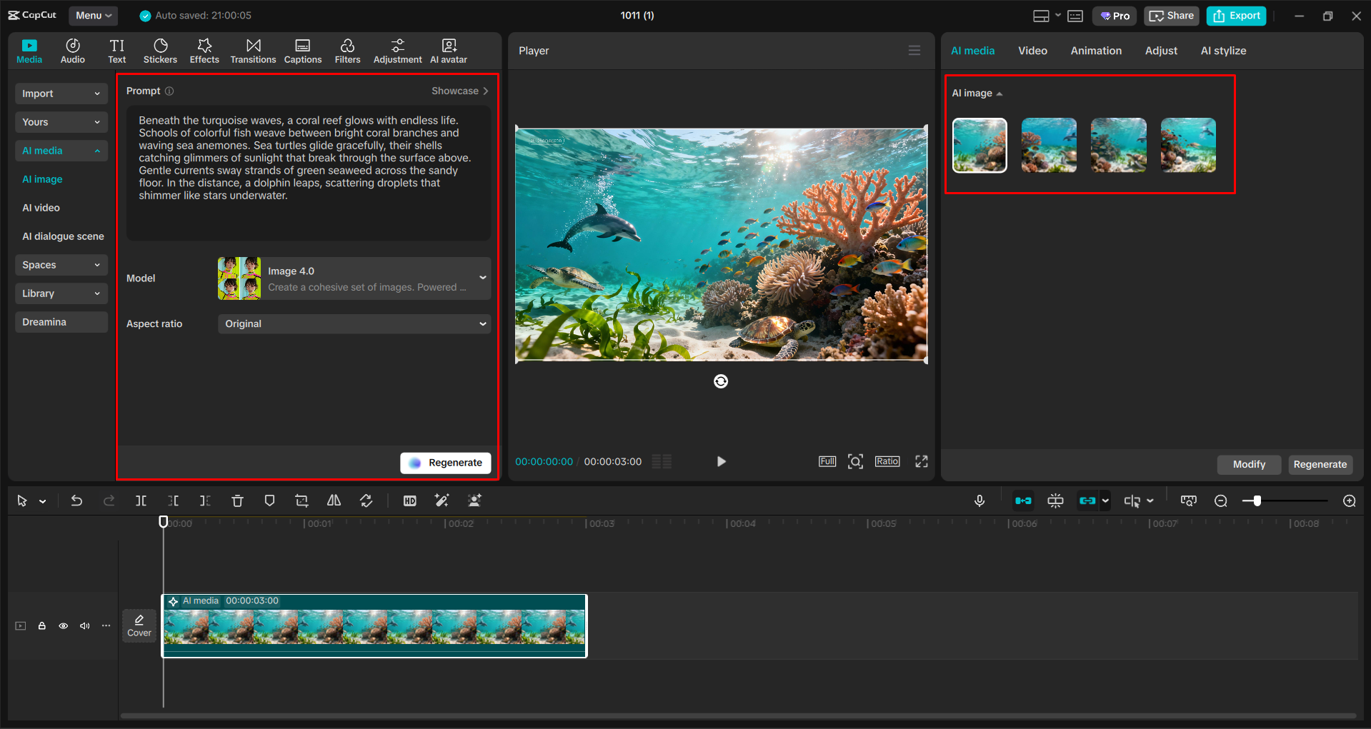 Converting text to images with the CapCut's AI image tool