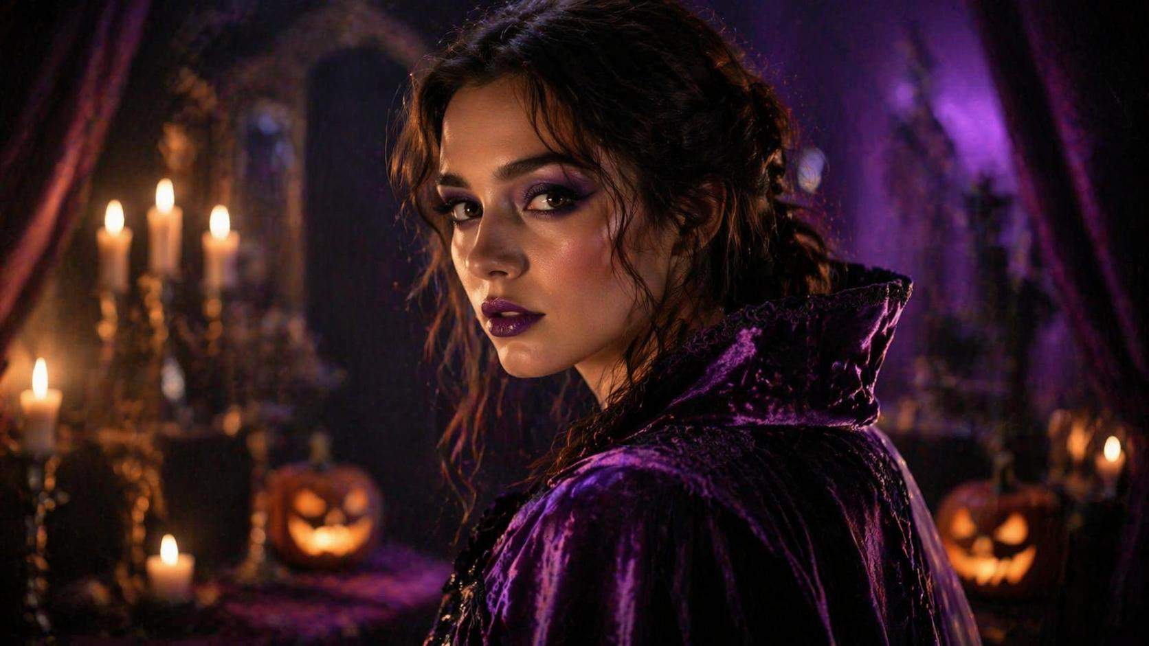 Dreamina Halloween make-up filter prompt example 3: Purple vampire glam
