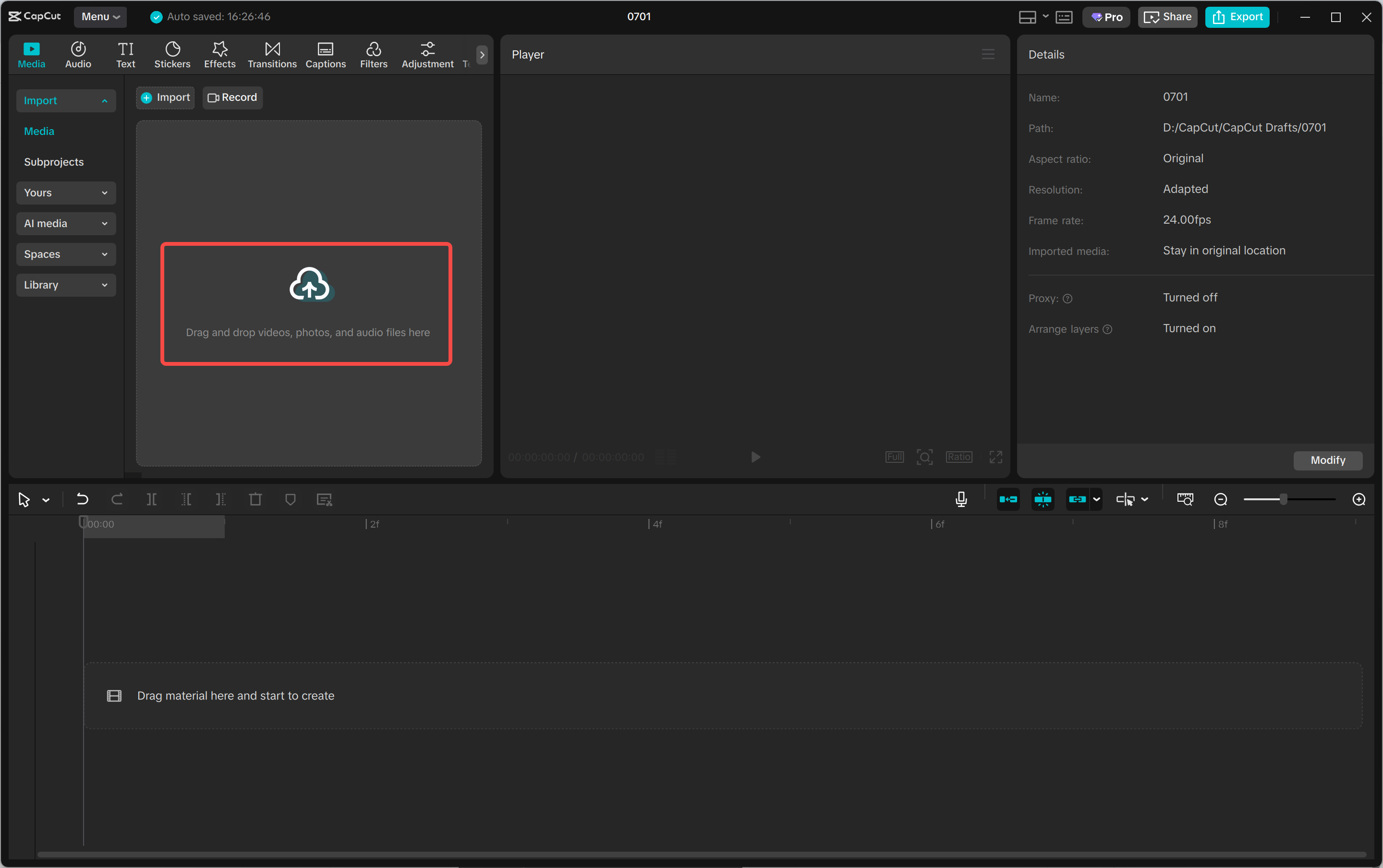 Medien im CapCut-Desktop-Videobearbeiter importieren