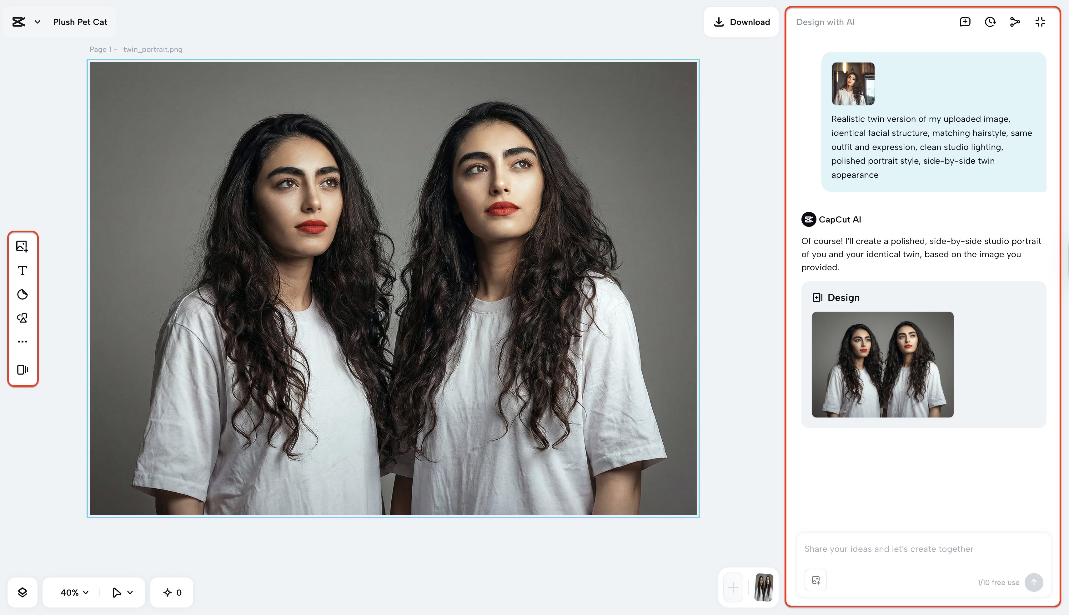 Refining the AI twin image using chat prompts
