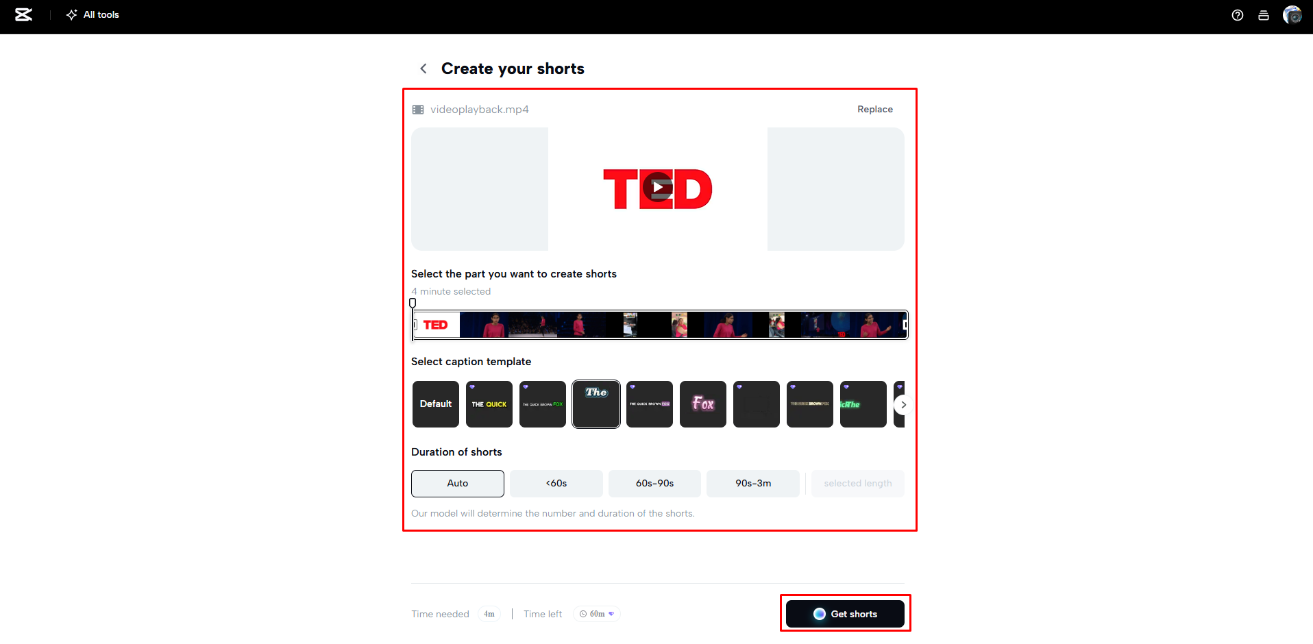 Interface of CapCut Web - an easier way to convert long videos to shorts