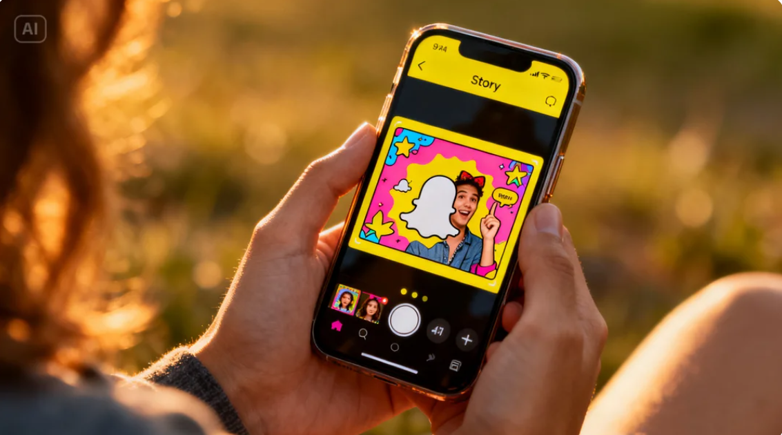 Schermata del telefono che mostra una storia Snapchat in fase di creazione