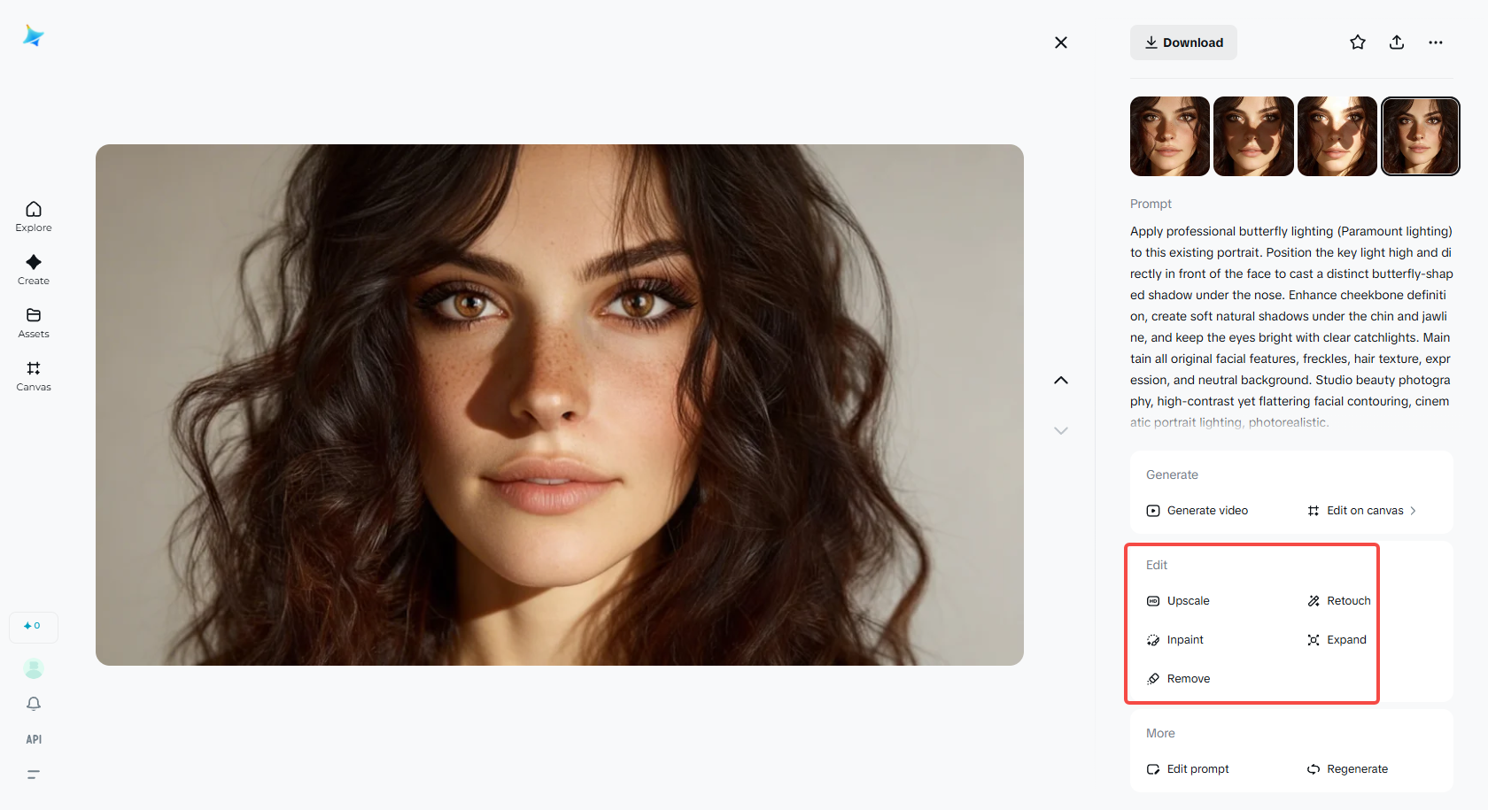 Editați portretul de iluminare fluture cu instrumente