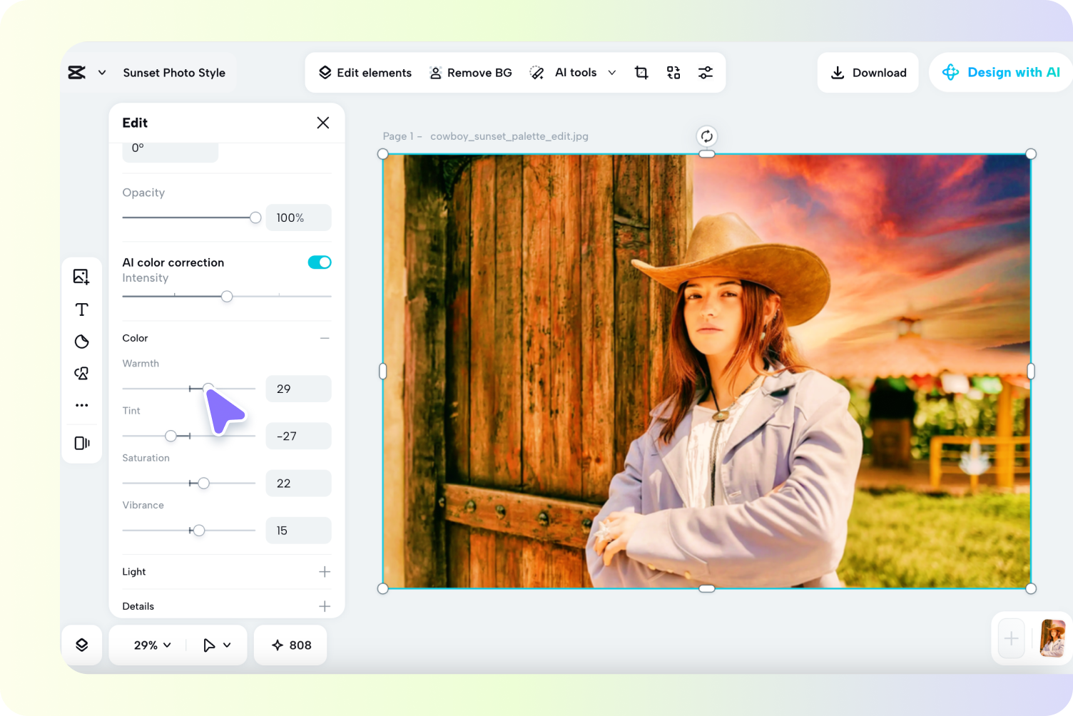 Adjusting image color in the CapCut editor
