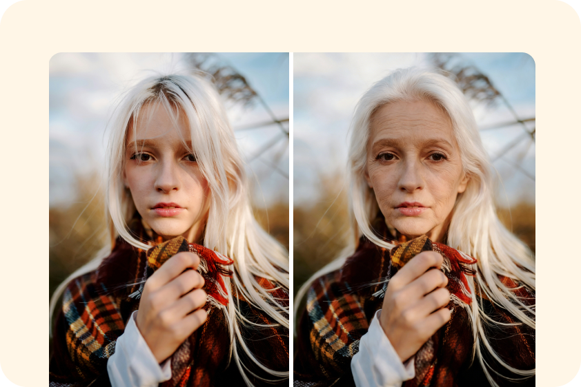 AI face age filter for before-and-after comparisons