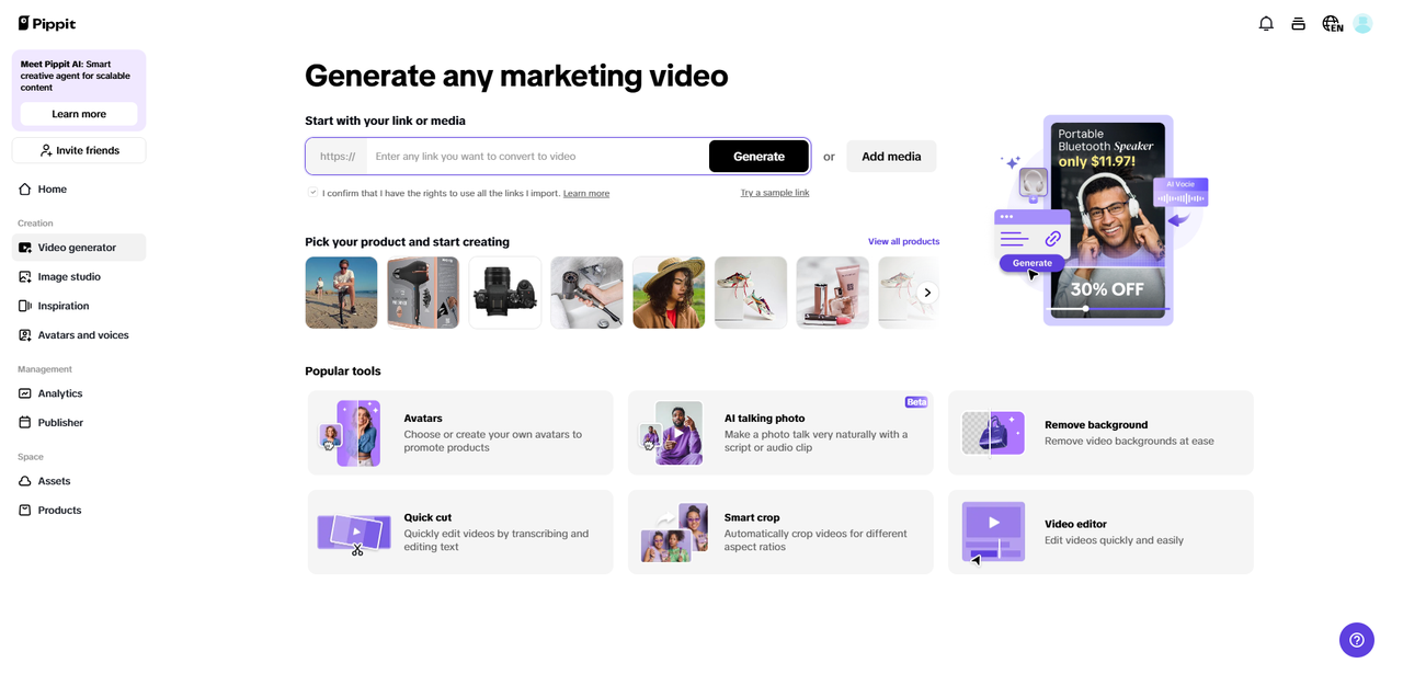Generate videos with product links or media