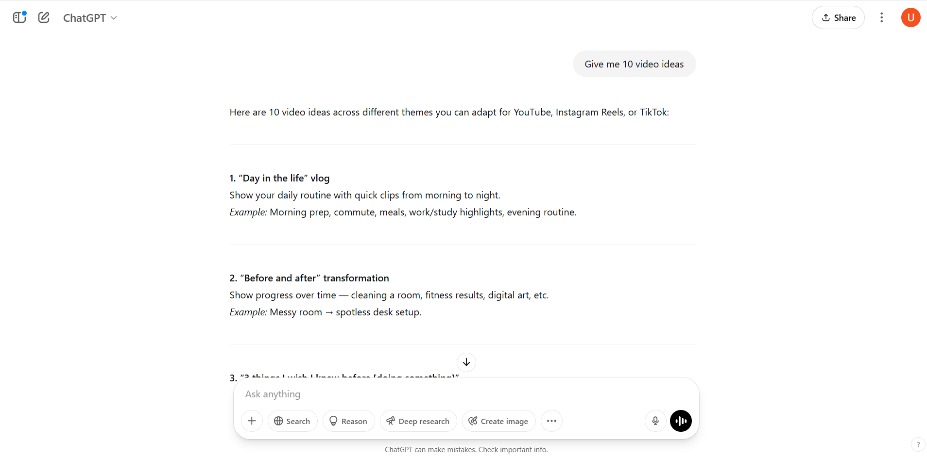 Gerando ideias de vídeo com ChatGPT