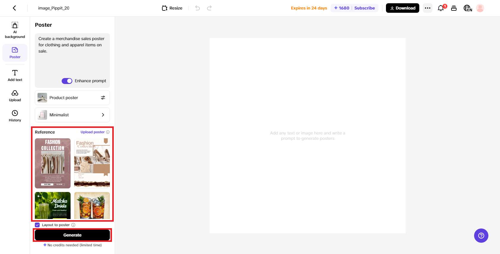 Pre-defined poster templates options