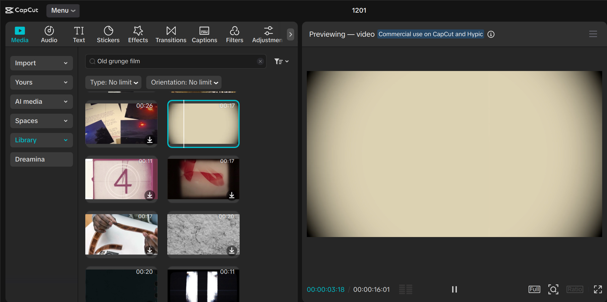 Screenshot showing old grunge film overlay