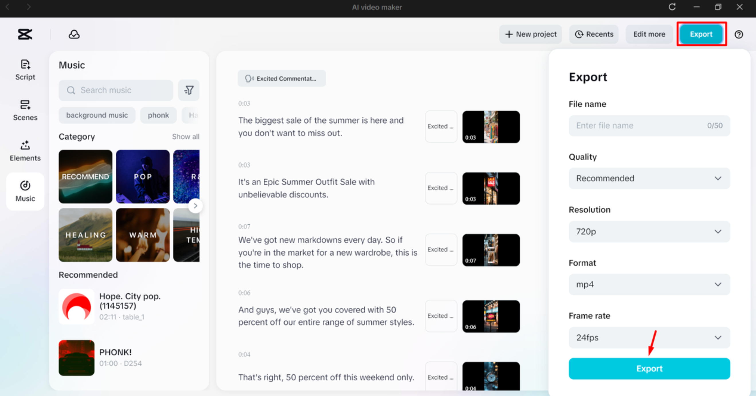Exportieren der Videoanzeige aus dem CapCut Desktop-Video-Editor