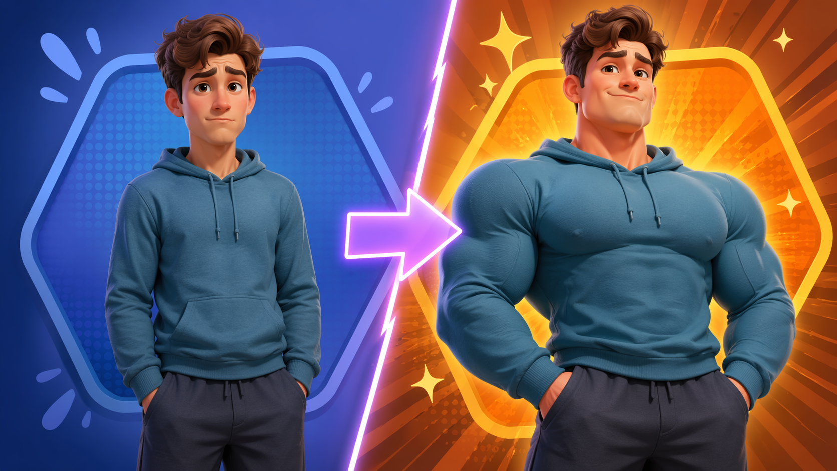 Dreamina AI Steroizi filtru prompt exemplu 4: Fantasy Transformation Avatar