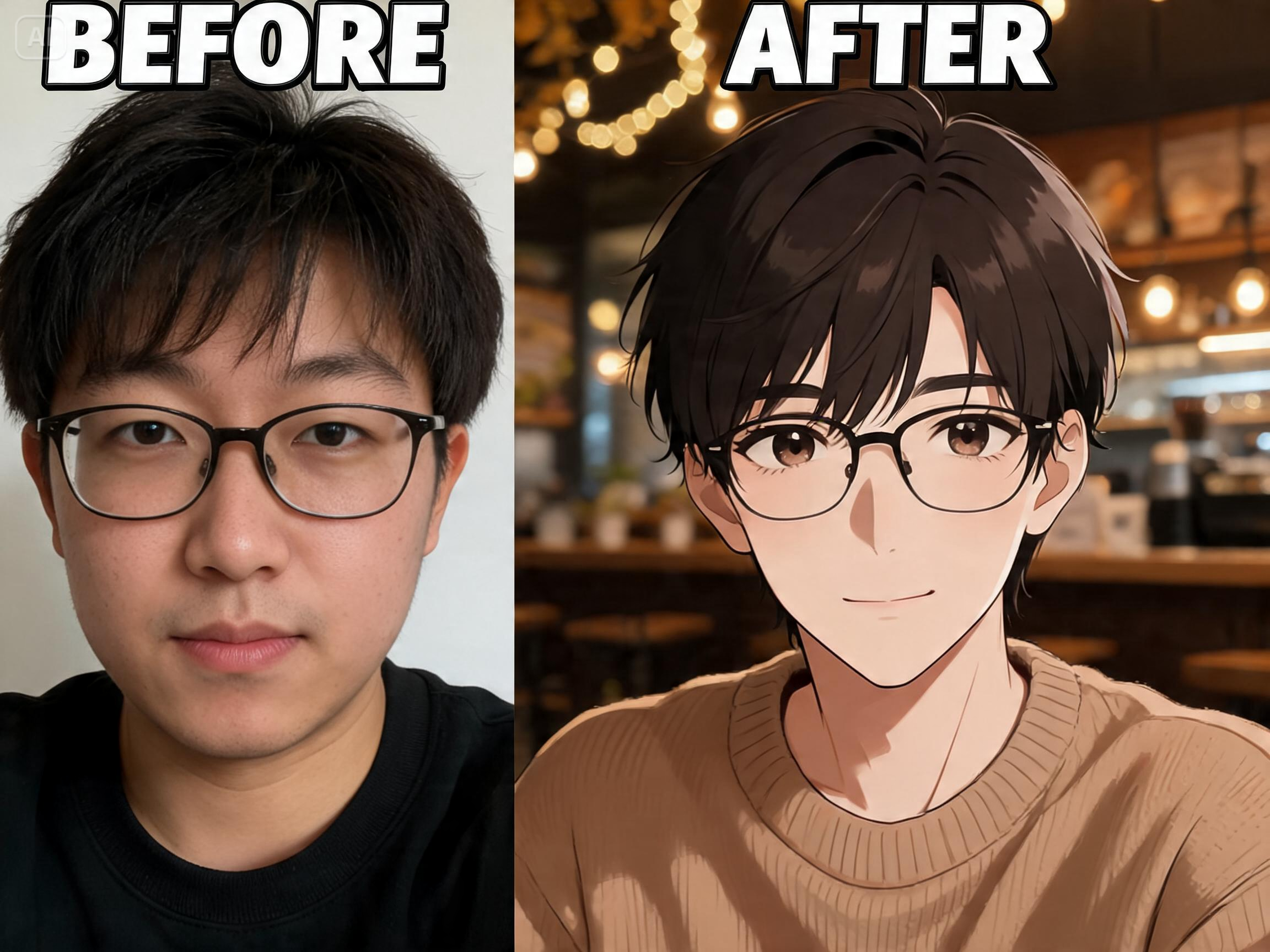 Aufforderung, dein Selfie in Anime zu verwandeln