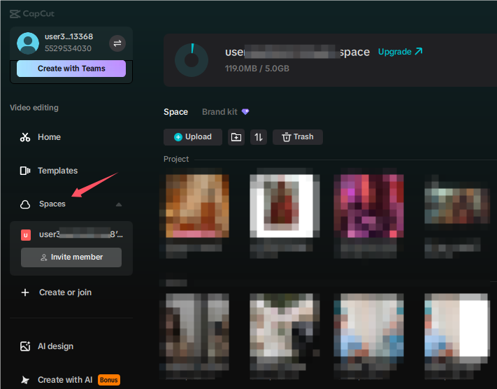 Έλεγχος χώρου Cloud στο CapCut PC