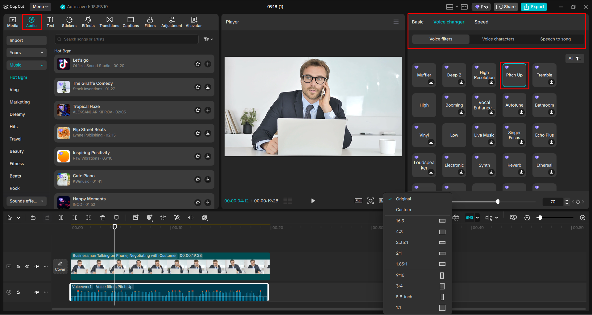 Changing the voice in a video with the CapCut desktop video editor