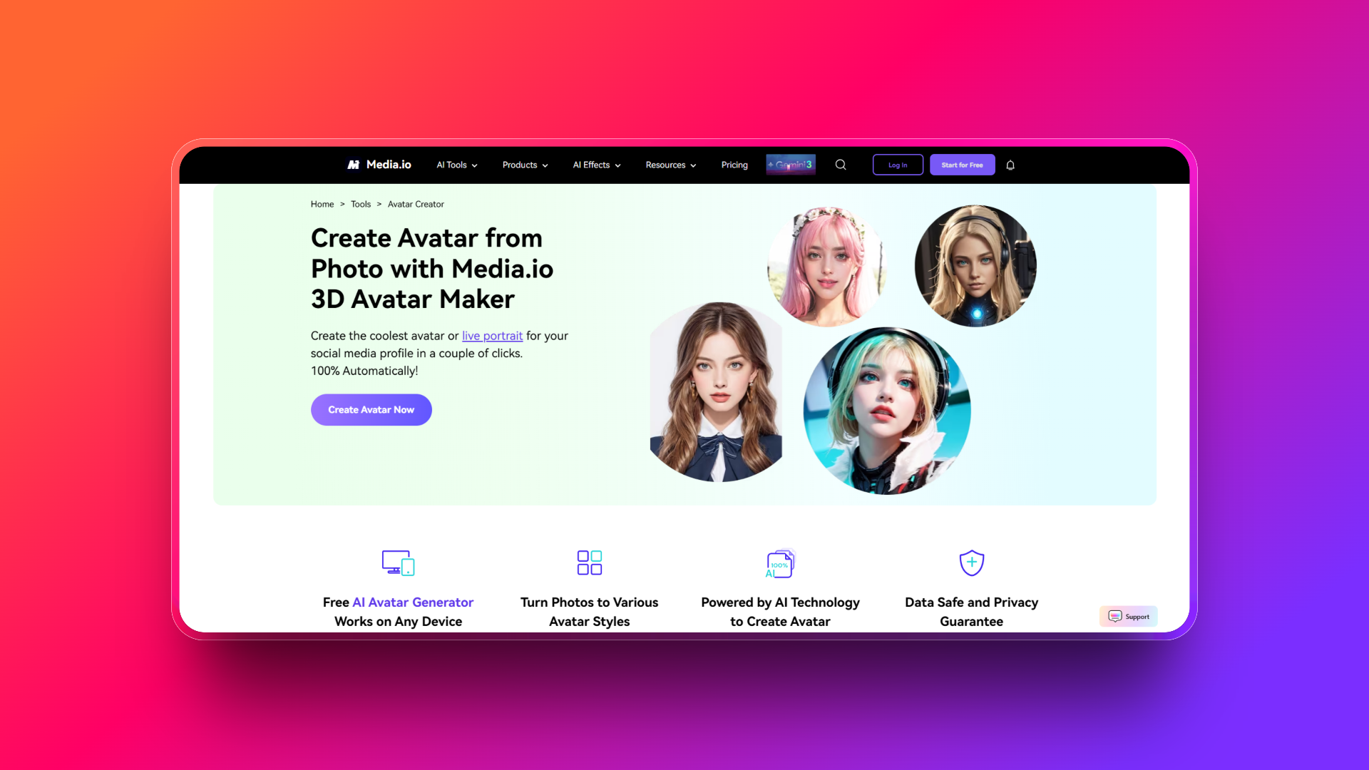 Генератор AI аватаров от Media.io