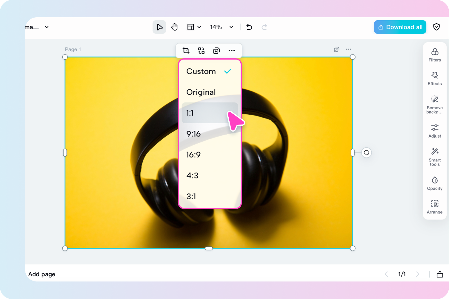 Select and customize the crop tool