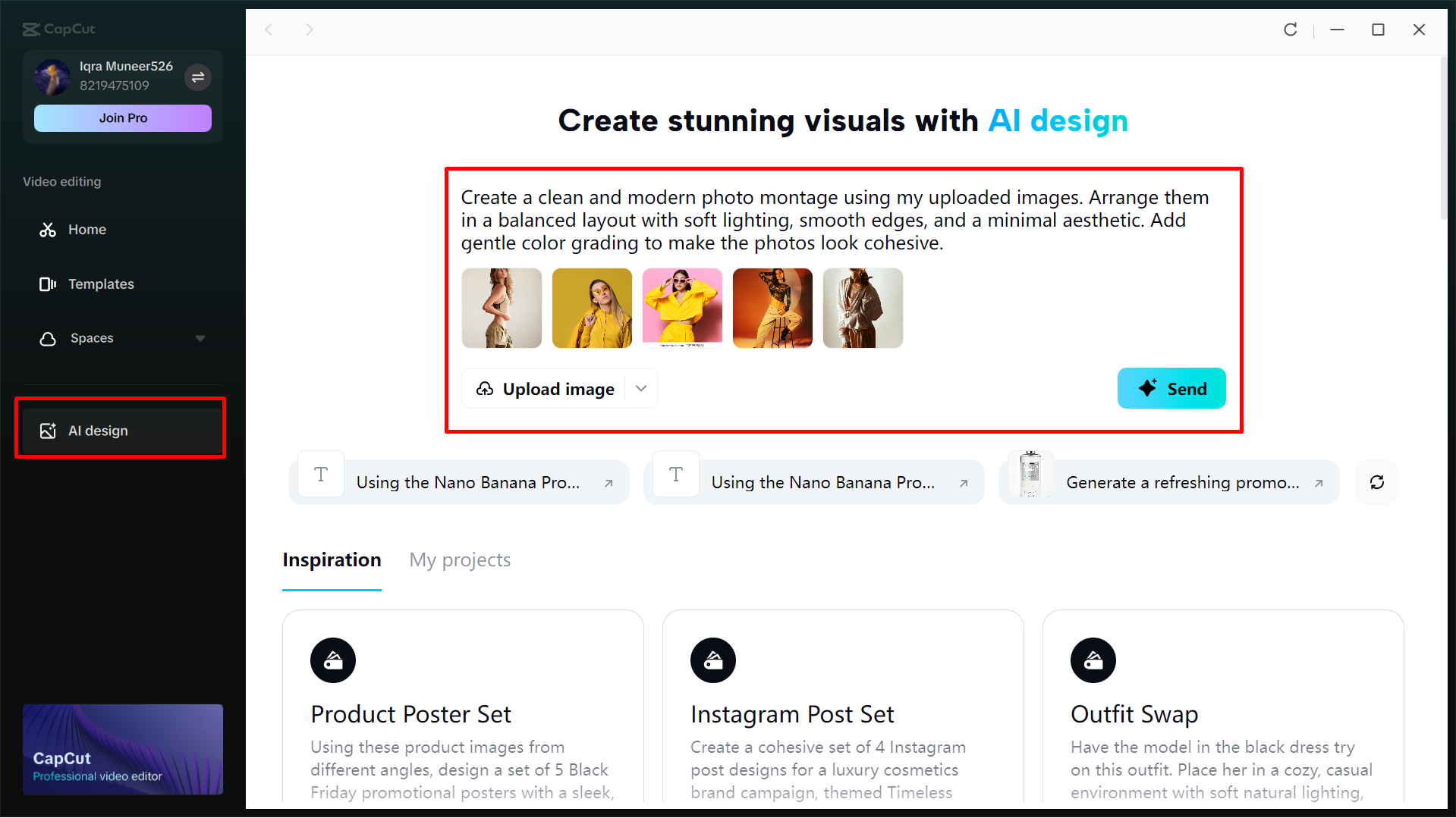 Uploading images into CapCut's editing interface