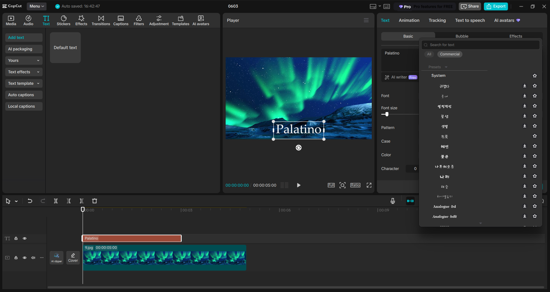 Interface of the CapCut desktop video editor - an easy way to add Palatino font to a video