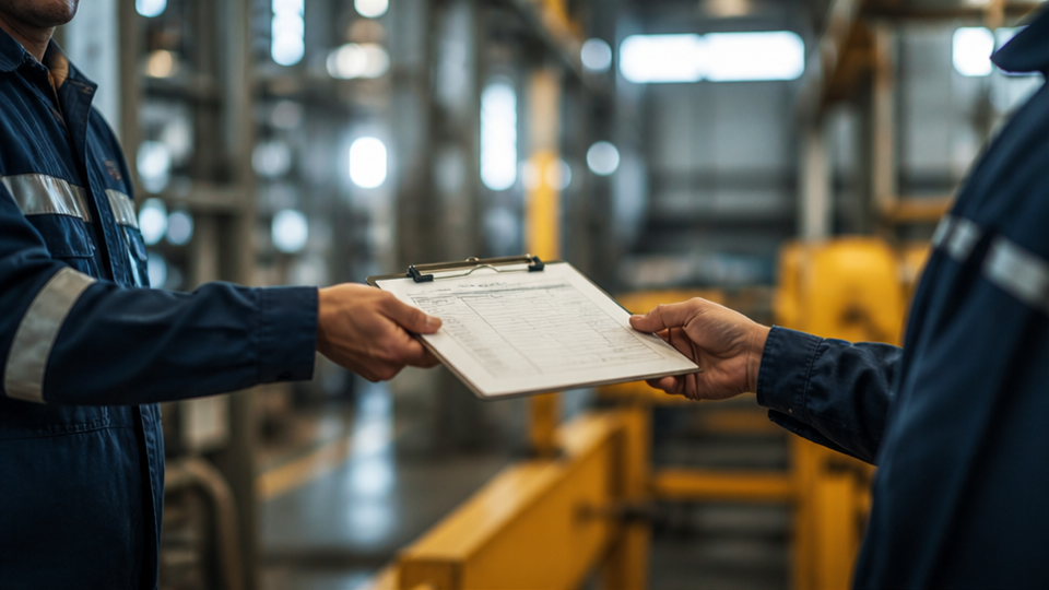 Shift Change Report Video prompt example 1 - Outgoing Worker Reviewing A Handoff Board