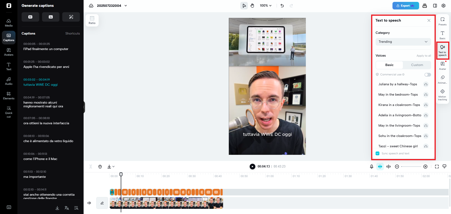 Select your ideal voice for dubbing